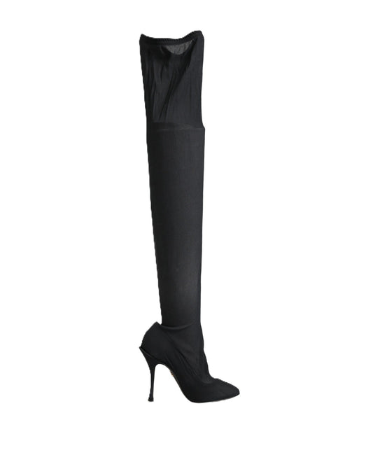 Dolce & Gabbana Black Stretch Socks Knee High Boots Shoes