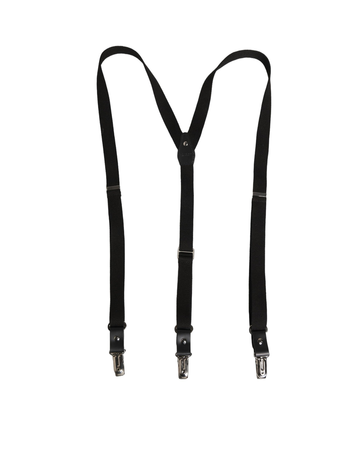 Dolce & Gabbana Black Cotton Leather Elastic Y-back Metal Clips Suspender