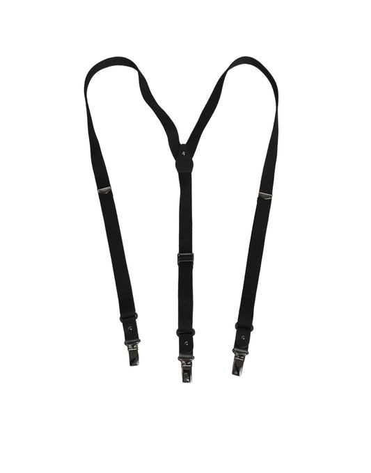 Dolce & Gabbana Black Cotton Leather Elastic Y-back Metal Clips Suspender