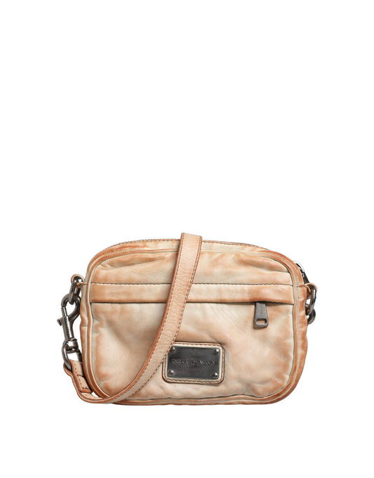 Dolce & Gabbana Beige Vintage Leather Logo Plaque Shoulder Borse Men Bag
