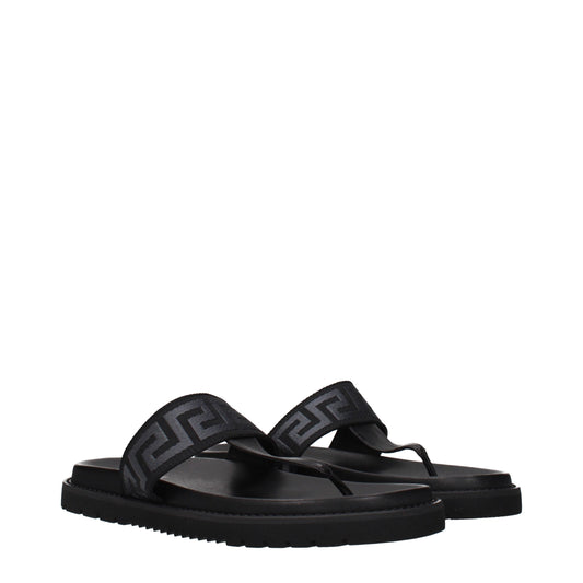 Versace Black Fabric Flip-Flop Sandals