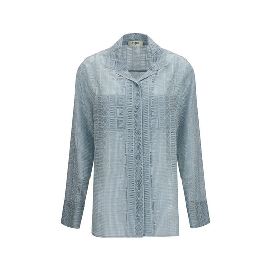 Fendi Blue Silk Dress Shirt