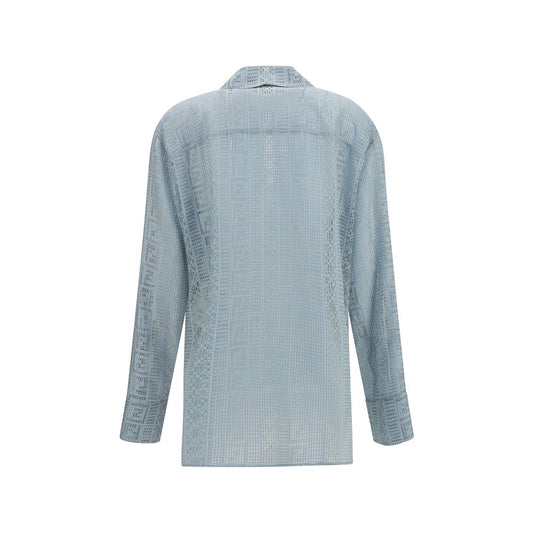 Fendi Blue Silk Dress Shirt