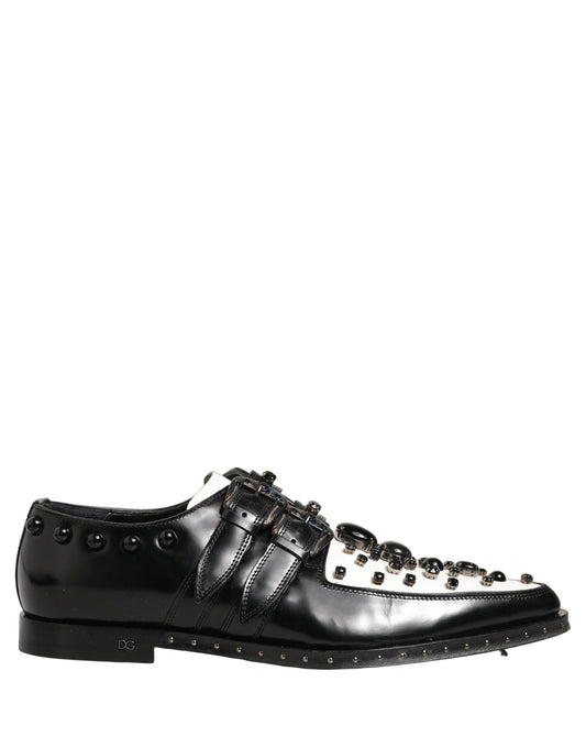 Dolce & Gabbana Black Leather Studded Formal Monk Strap Shoes