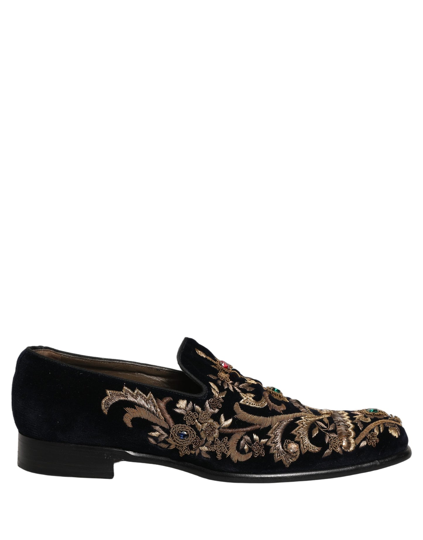 Dolce & Gabbana Black Velvet Embellished Dress Loafers Shoes