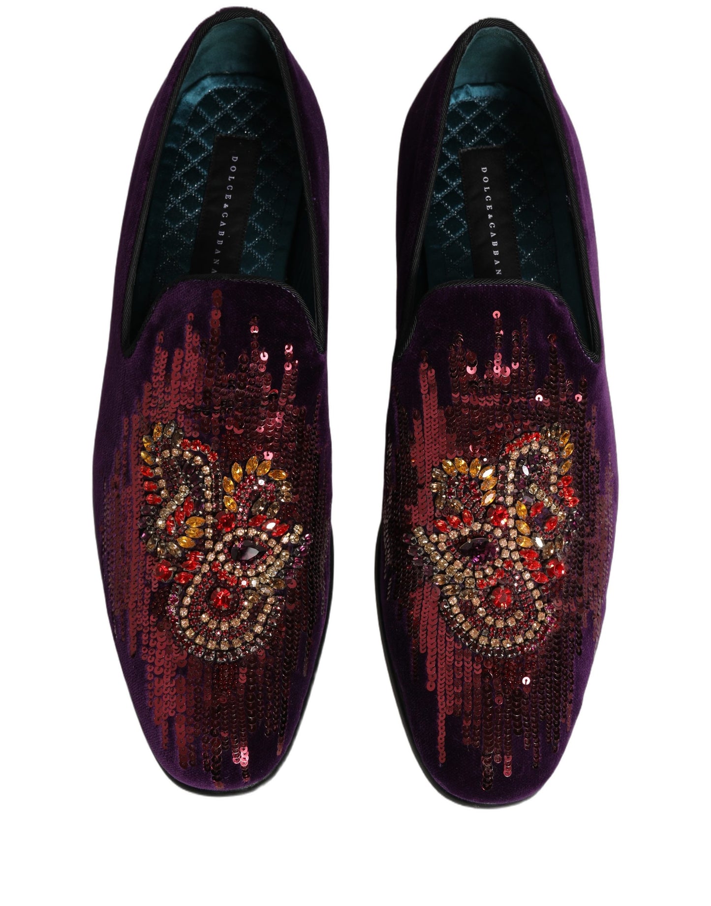 Dolce & Gabbana Violet Velvet Rhinestone Sequin Loafers Shoes