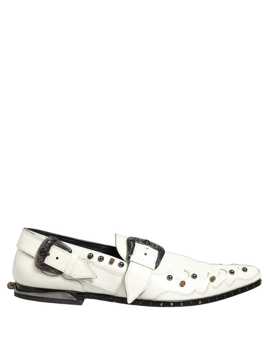Dolce & Gabbana White Studded Formal Dress Monk Strap Shoes