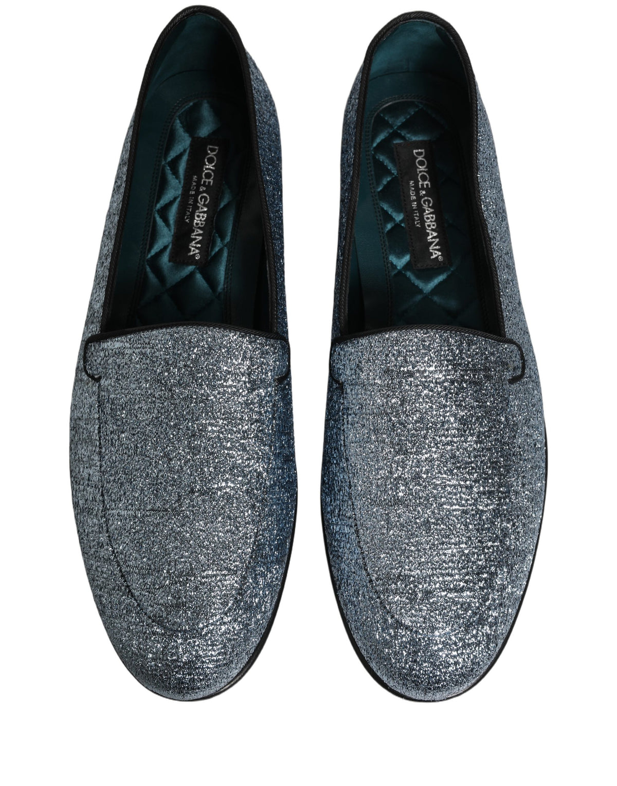 Dolce & Gabbana Blue Glitter Lurex DG Logo Dress Loafers Shoes