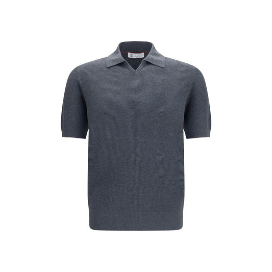 Brunello Cucinelli Gray Cotton Polo Shirt