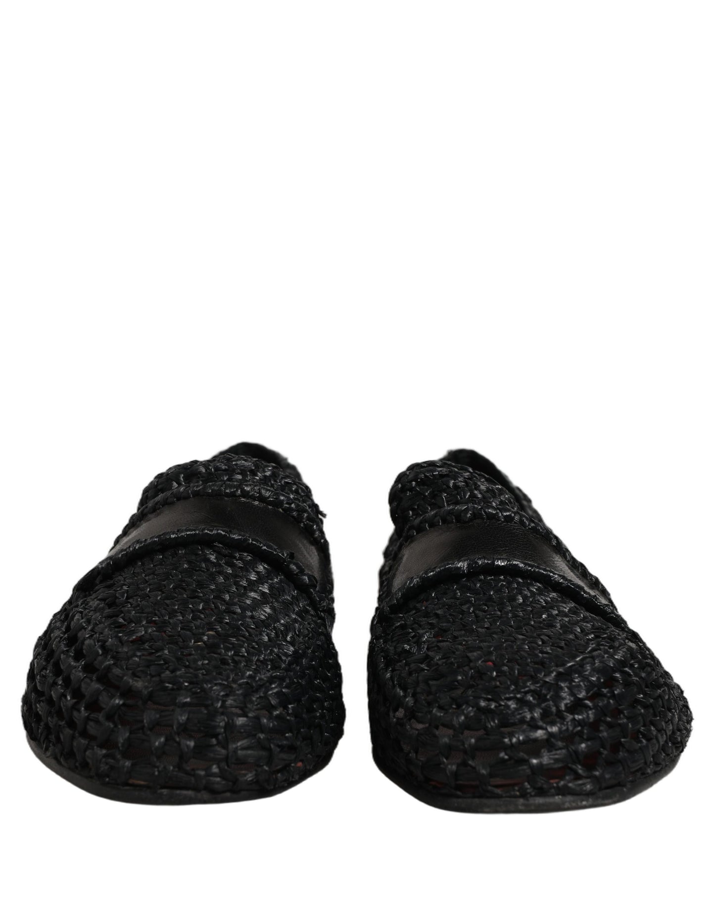 Dolce & Gabbana Black Woven Leather Slip On Loafers Men Shoes