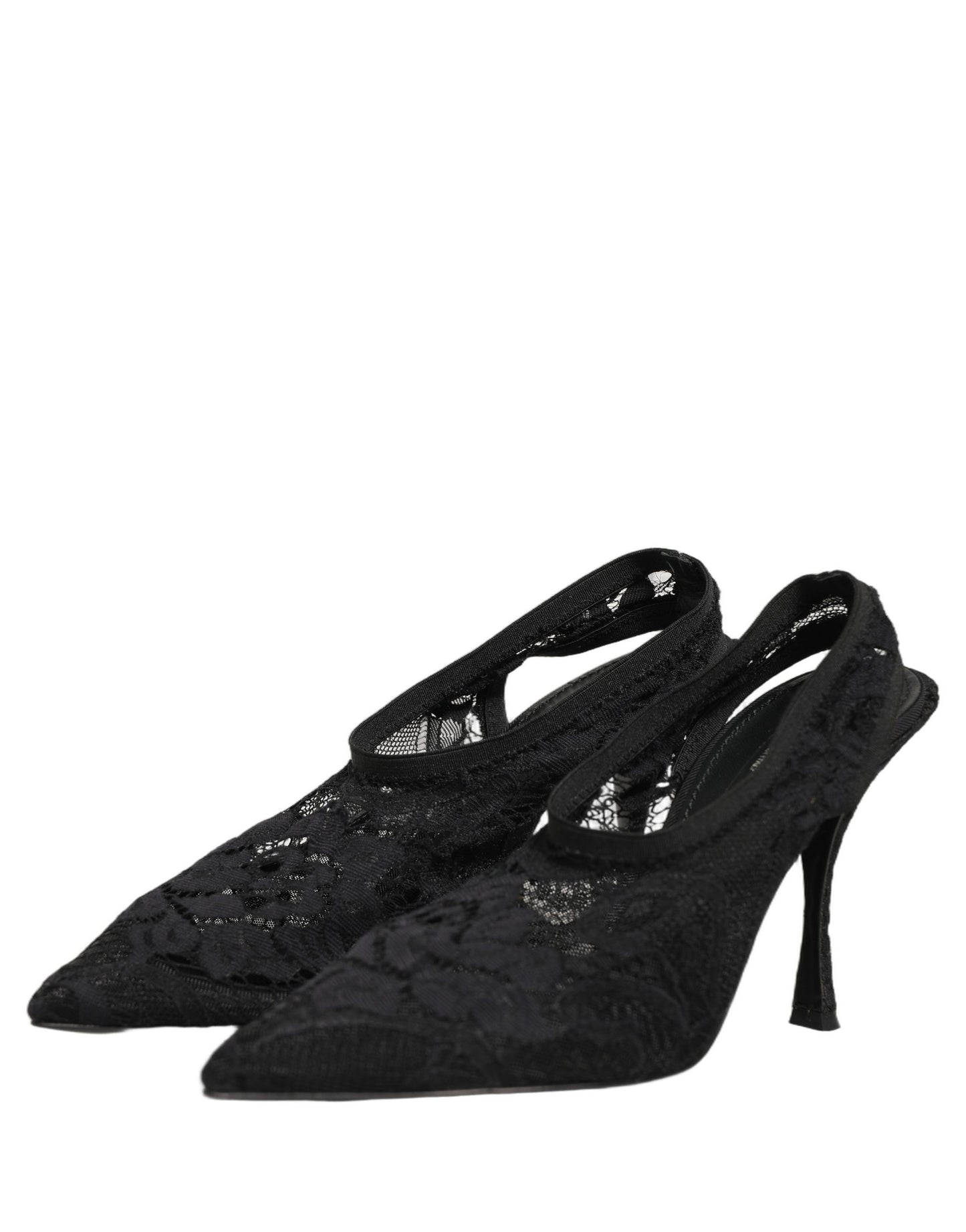 Dolce & Gabbana Black Lace Pointed Toe Slingback Pumps Shoes