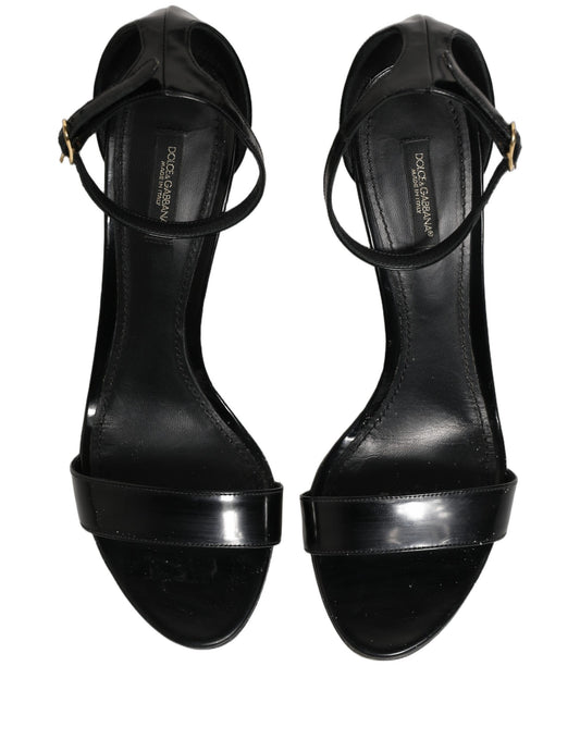 Dolce & Gabbana Black Leather Ankle Strap Heels Sandals Shoes