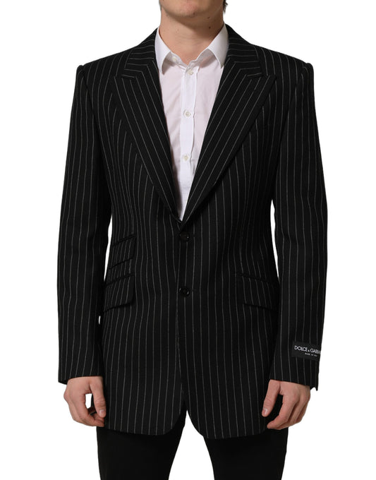 Dolce & Gabbana Dark Gray Stripes Wool Single Breasted Blazer