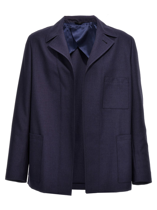 Fendi Blue Virgin Wool Full-Length Jacket
