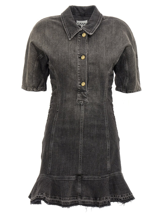 Ganni Black Cotton Short Dress