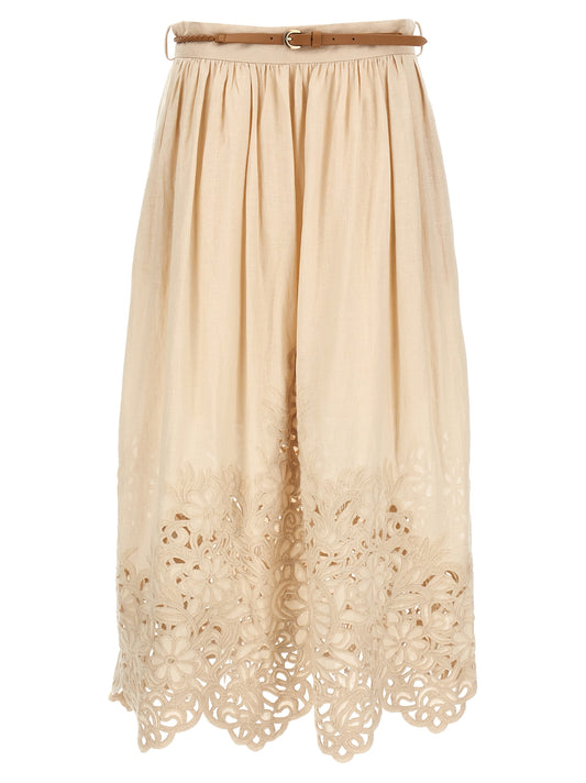 Zimmermann Beige Linen Midi Skirt
