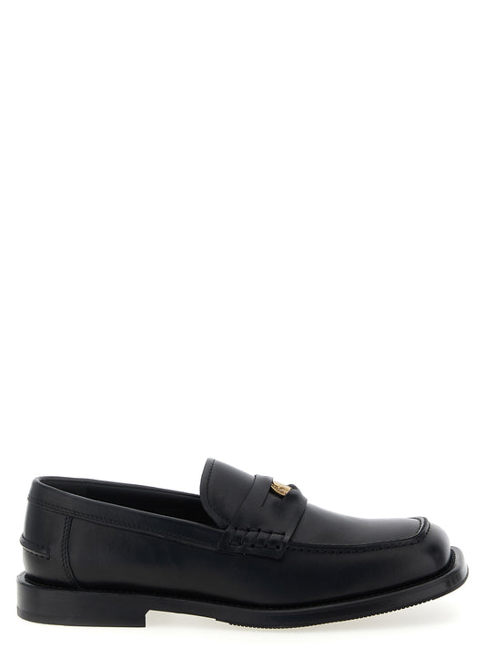 Moschino Black Velvet Leather Slip-On Loafers