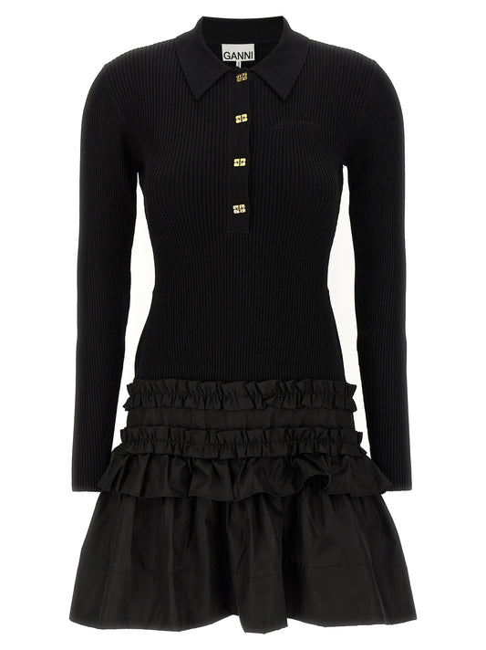 Ganni Black Viscose Short Dress