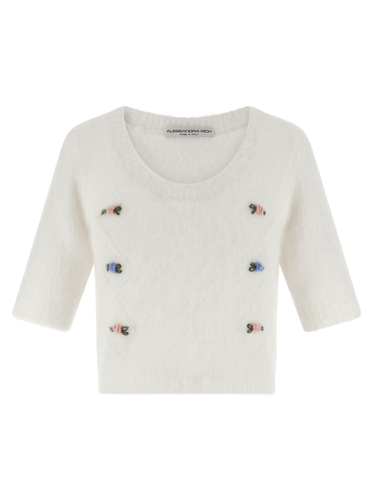 Alessandra Rich White Wool Cardigan