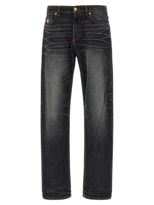 Versace Black Cotton Straight-Leg Jeans