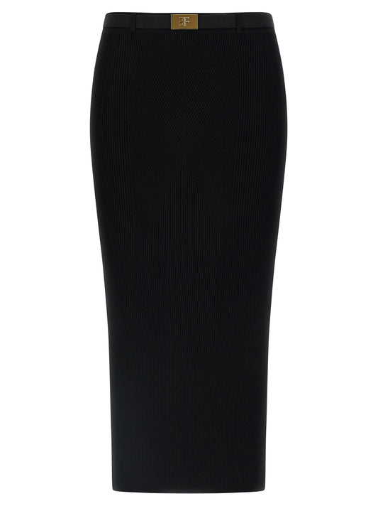 Elisabetta Franchi Black Viscose Midi Skirt