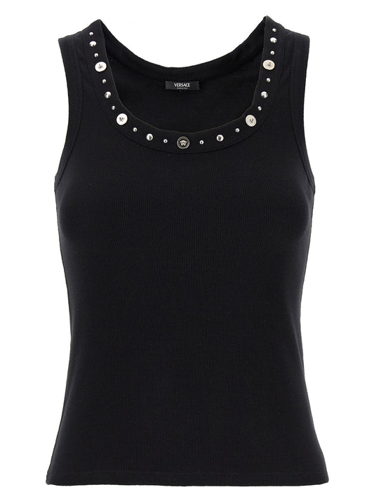 Versace Black Cotton Sleeveles T-Shirt