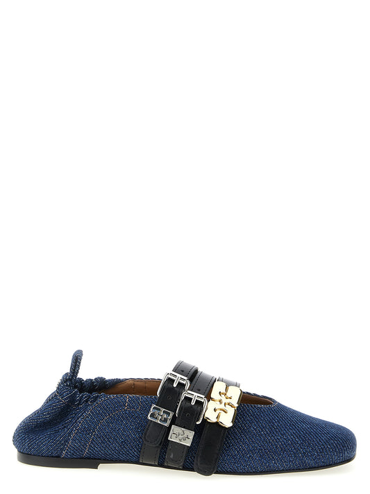 Ganni Blue Organic Cotton Ballet Flats