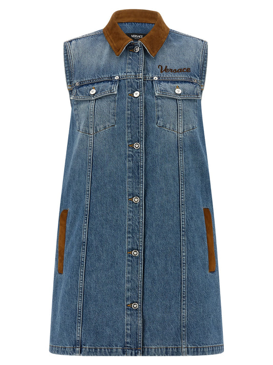Versace Blue Cotton Short Dress