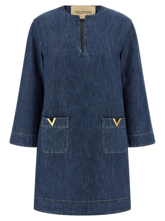 Valentino Garavani Blue Cotton Short Dress