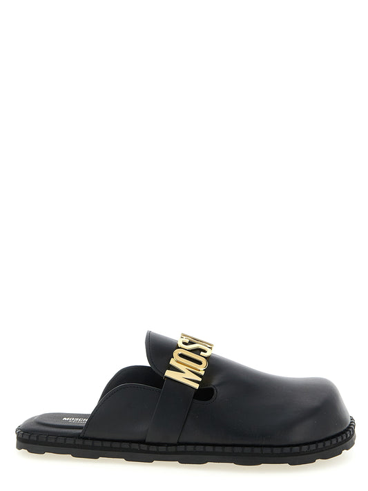 Moschino Black Calfskin Clogs