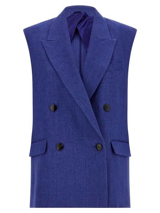 Max Mara Blue Linen Sleeveless Jacket