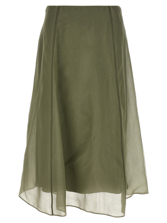 Brunello Cucinelli Bicolor Silk Midi Skirt
