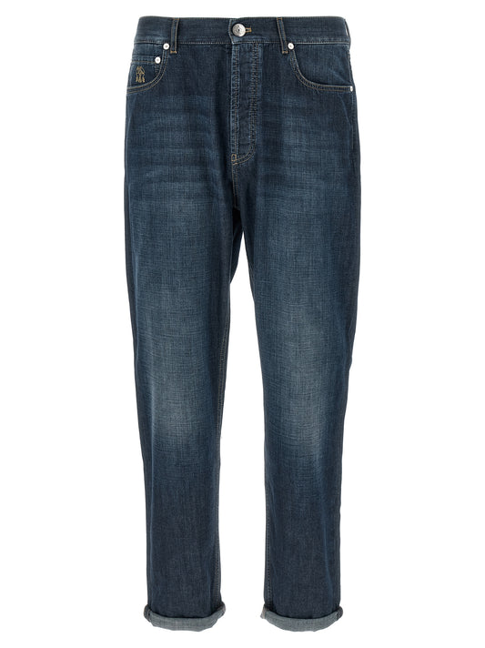 Brunello Cucinelli Blue Cotton Straight-Leg Jeans