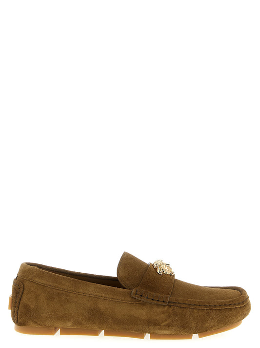 Versace Brown Calfskin Slip-On Loafers