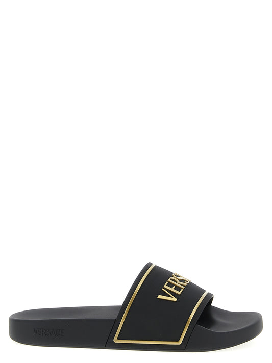 Versace Black Polyurethane Slides