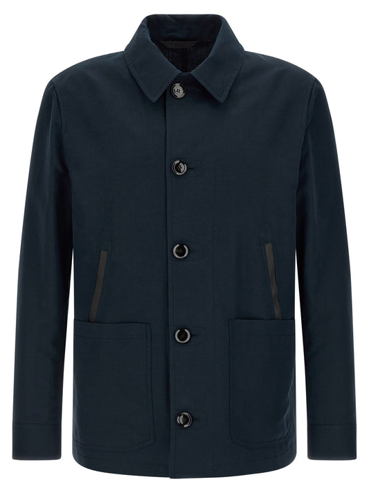 Brioni Blue Linen Full-Length Jacket