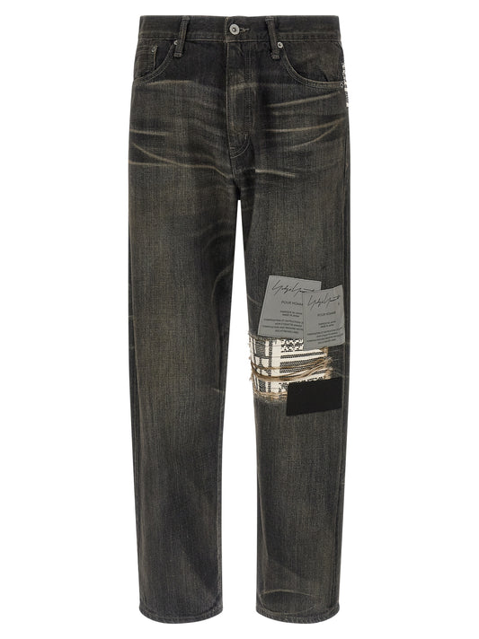 Yohji Yamamoto Black Cotton Tapered Jeans