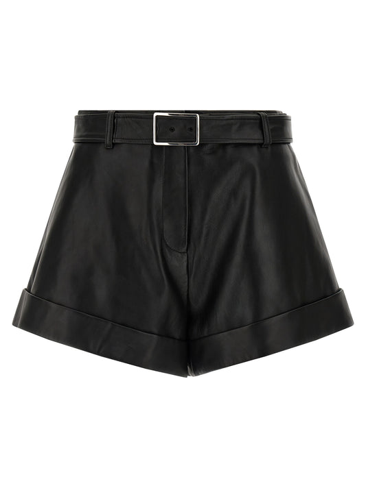 Sportmax Black Lamb Leather Bermuda Shorts