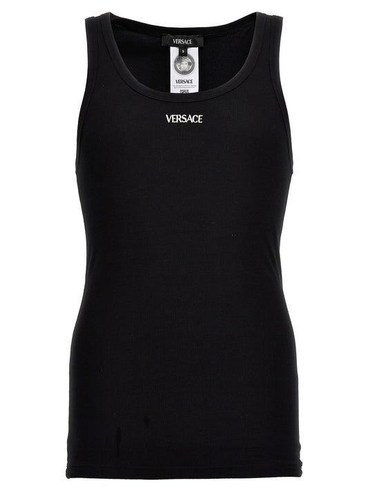 Versace Black Cotton Sleeveles T-Shirt
