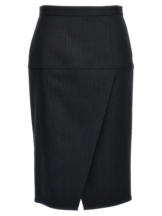 Fendi Gray Virgin Wool Midi Skirt