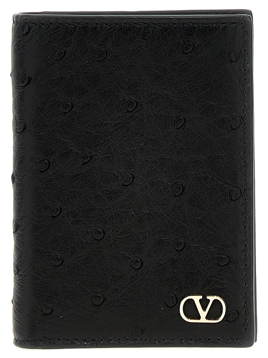 Valentino Garavani Black Ostrich Skin Cardholder
