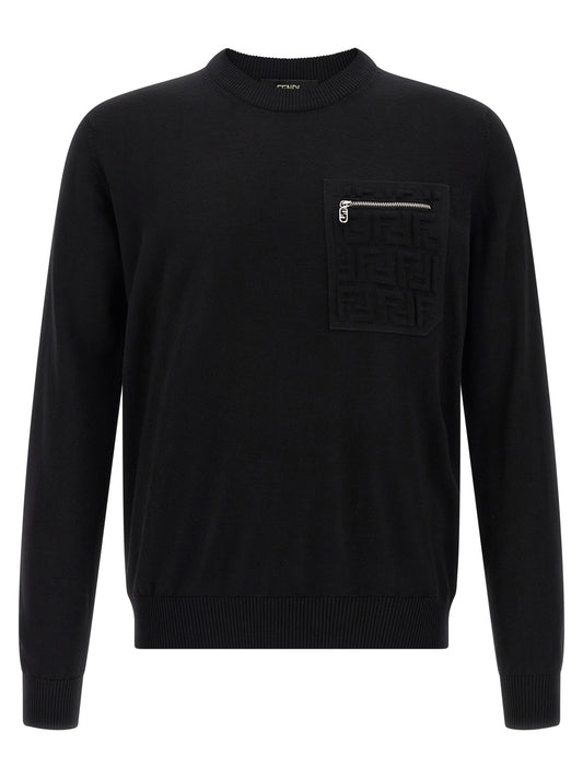 Fendi Black Virgin Wool Cardigan