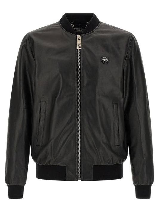 Philipp Plein Black Lambskin Leather Jacket
