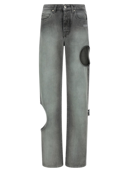 Off-White Gray Cotton Straight-Leg Jeans