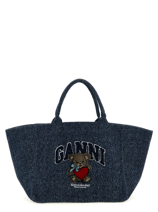 Ganni Blue Organic Cotton Tote Bag