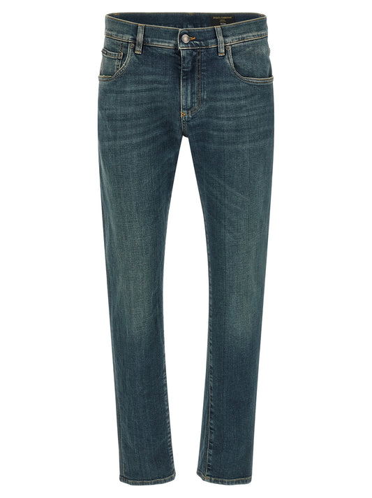 Dolce & Gabbana Blue Cotton Slim Fit Jeans