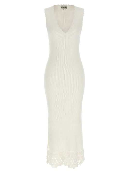 Ganni White Organic Cotton Long Dress