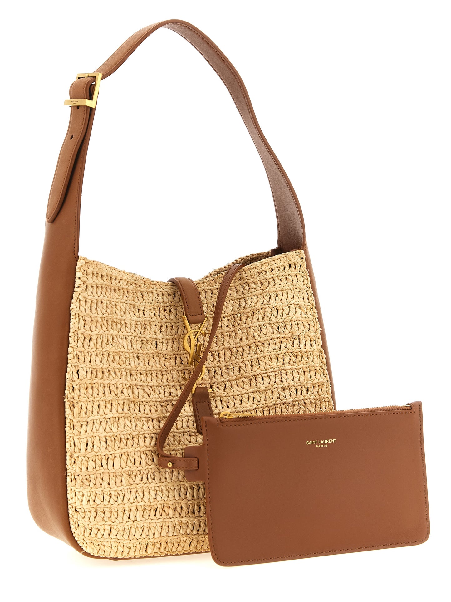 Saint Laurent Beige Raffia Shoulder Bag