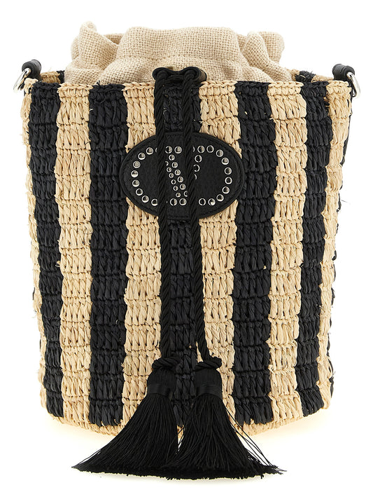Valentino Garavani Black Straw Shoulder Bag