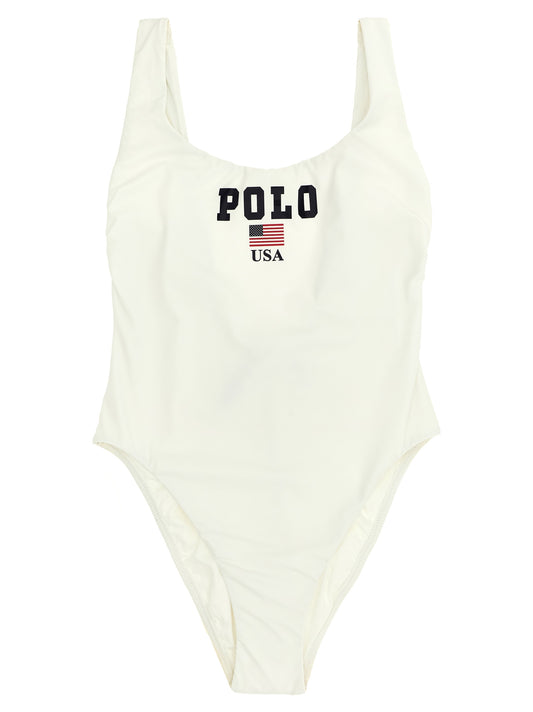 Polo Ralph Lauren White Nylon One-Piece Swimsuit